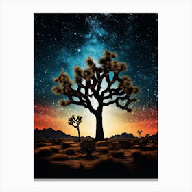 Joshua Tree With Starry Sky In Gold And Black (3) Canvas Print