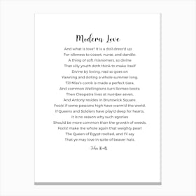 Modern Love Poem By John Keats Canvas Print