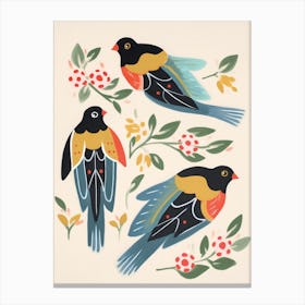Folk Style Bird Painting Barn Swallow 2 Canvas Print