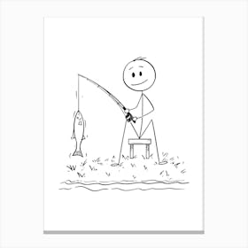 Stick Figure Fishing Man.. Canvas Print