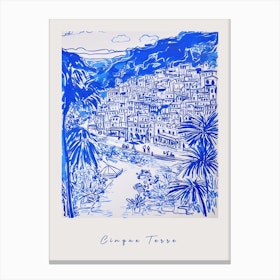 Cinque Terre Italy Blue Drawing Poster Canvas Print