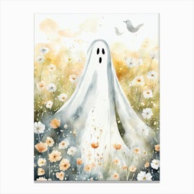 Sheet Ghost In A Field Of Flowers Painting (20) Canvas Print