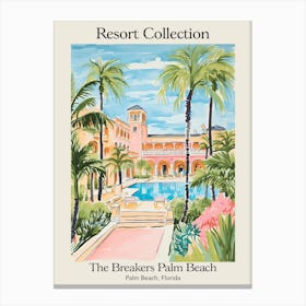 Poster Of The Breakers Palm Beach   Palm Beach, Florida   Resort Collection Storybook Illustration 3 Canvas Print