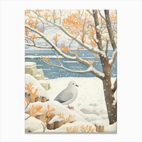 Winter Bird Painting Pigeon 2 Canvas Print