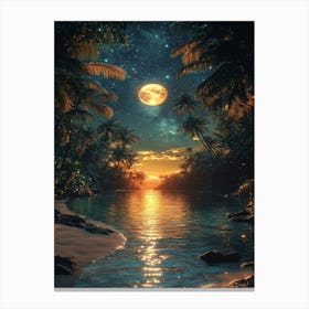 Tropical Beach At Night Canvas Print