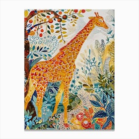 Colourful Giraffe In The Leaves Illustration 8 Canvas Print