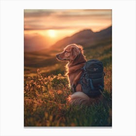 Golden Retriever At Sunset. Generated AI. Art Print Canvas Print