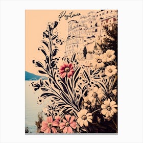 Positano Postcard Flowers Collage 1 Canvas Print