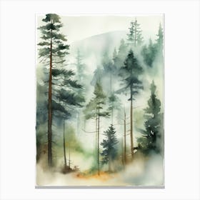 Appalachian Mountains of Misty Pines Watercolor Print of Evergreen Forest..125 Canvas Print