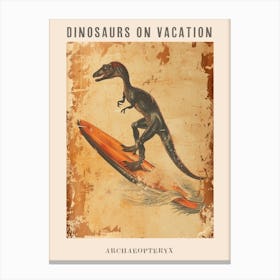 Vintage Archaeopteryx Dinosaur On A Surf Board Poster Canvas Print