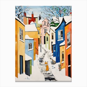 Cat In The Streets Of Reykjavik   Iceland With Snow 2 Canvas Print