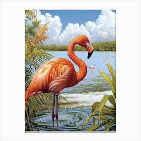 Greater Flamingo Salt Pans And Lagoons Tropical Illustration 2 Canvas Print