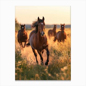 Horses Galloping At Sunset. Generated AI. Art Print 1 Canvas Print