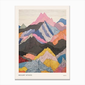 Mount Athos Greece Colourful Mountain Illustration Poster Canvas Print