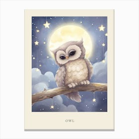 Sleeping Baby Owl Nursery Poster Canvas Print