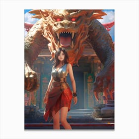 Chinese Girl With Dragon 12 Canvas Print