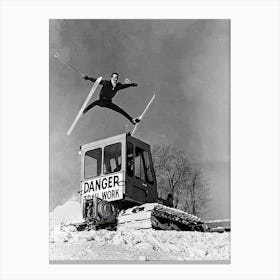 Jumping Over Snowcat Vintage Skiing Photo Canvas Print