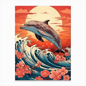 Dolphin Animal Drawing In The Style Of Ukiyo E 3 Canvas Print