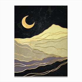Gold And Black Landscape - Golden landscape with moon #8, Japanese gold poster Canvas Print