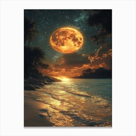 Full Moon Over The Beach Canvas Print