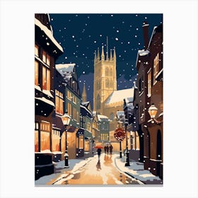 Winter Travel Night Illustration Canterbury United Kingdom 3 Canvas Print