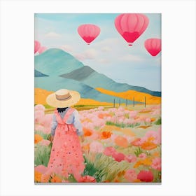 Colorful Meadow Hot Air Balloon Painting Scenery Canvas Print