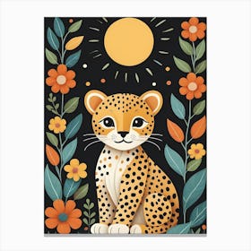 Floral Cute Baby Leopard Nursery Illustration (26) Canvas Print
