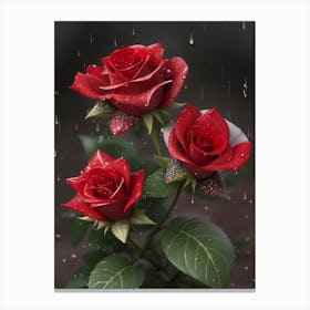 Red Roses At Rainy With Water Droplets Vertical Composition 4 Canvas Print