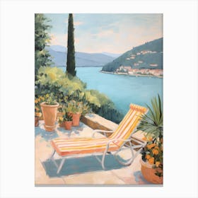 Sun Lounger By The Pool In  Genoa Italy Canvas Print