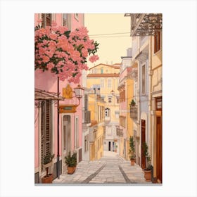 Lisbon Portugal 4 Vintage Pink Travel Illustration Canvas Print