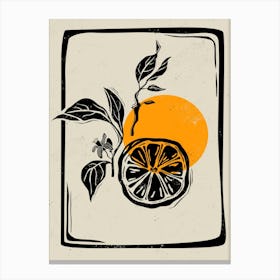 Orange Linocut Style Canvas Print