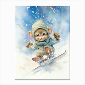 Monkey Painting Snow Boarding Watercolour 3 Canvas Print