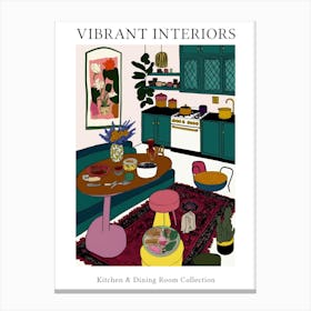 Vibrant Interiors Kitchen And Dining Room Illustration Canvas Print