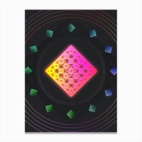 Neon Geometric Glyph in Pink and Yellow Circle Array on Black n.0074 Canvas Print