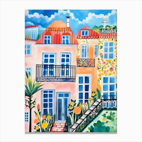 Lisbon Houses Watercolor Painting 1 Canvas Print