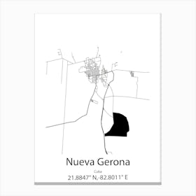 Nueva Gerona,Cuba Minimalist Map Canvas Print