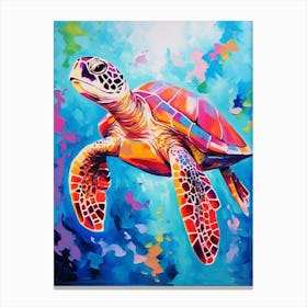 Colourful Sea Turtle Swimming 1 Canvas Print