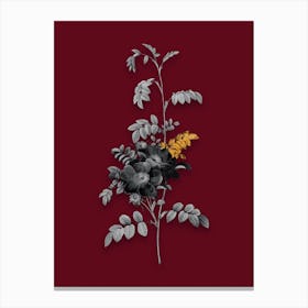 Vintage Alpine Rose Black and White Gold Leaf Floral Art on Burgundy Red n.1121 Canvas Print
