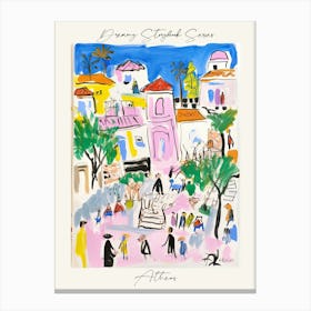 Poster Of Athens, Dreamy Storybook Illustration 1 Canvas Print
