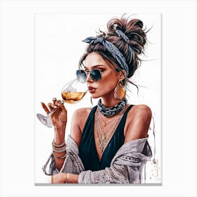 Bohemian Female With A Glass Of Wine 3 Canvas Print