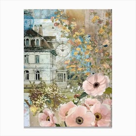 Blush Pink Flowers Scrapbook Collage Cottage 4 Canvas Print