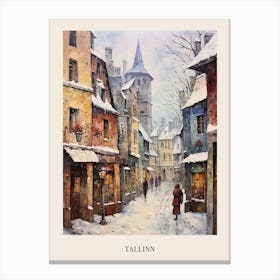 Vintage Winter Painting Poster Tallinn Estonia 3 Canvas Print