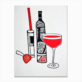Frozen Strawberry Margarita Picasso Line Drawing Cocktail Poster Canvas Print