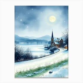 Winter Landscape With Church Canvas Print