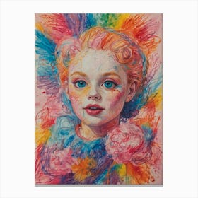 Little Girl With Colorful Hair Canvas Print