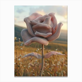 Pink Rose Knitted In Crochet 6 Canvas Print