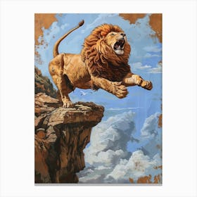 Barbary Lion Relief Illustration On A Cliff 2 Canvas Print