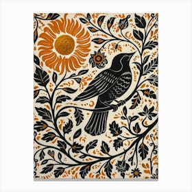 Crow And Sunflower Canvas Print