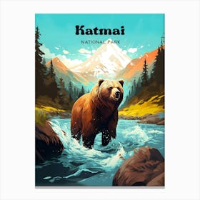 Katmai National Park Alaska Wildlife Modern Travel Illustration Canvas Print