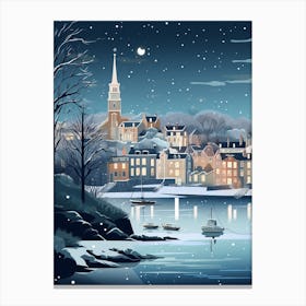 Winter Travel Night Illustration Plymouth United Kingdom 3 Canvas Print